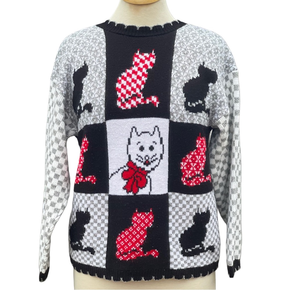 Vintage Basic Editions Cat Patchwork Sweater Scal… - image 6